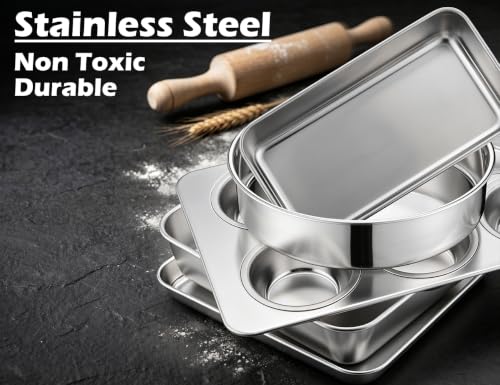 Leonyo Non-Toxic Stainless Steel Bakeware Baking Sheet Set of 10 with Lid