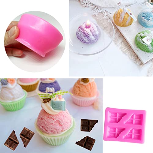 3PCS Scoop 3D Ice Cream Silicone Molds, for Wax Melt Candle Soap Cake Making, TuNan Ball Shape Moulds + 1pcs Chocolate Mold for Birthday Wedding Decoration