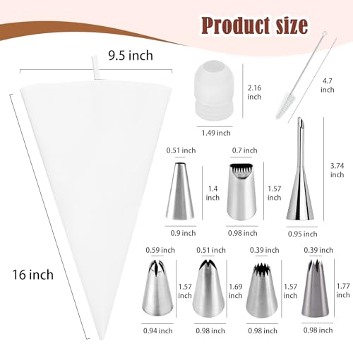 14-Piece Reusable Piping Bags and Tips Set with Stainless Steel Nozzles - size: 14