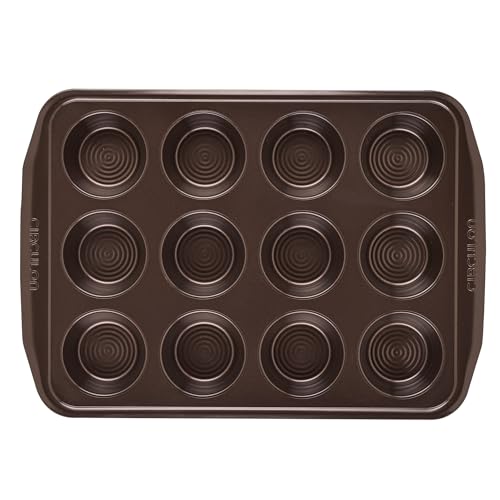 Circulon Nonstick Bakeware 12-Cup Muffin Tin, Brown, Steel - color: Chocolate