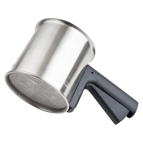 Flour Sifter for Baking,3 cup Thickened Premium Stainless Steel Flour Sifter With Fine Mesh For Baking Cakes,Pastries,Pies,Bread and Desserts,Hand Press Squeeze Sieve/Ideal Gift for Baker