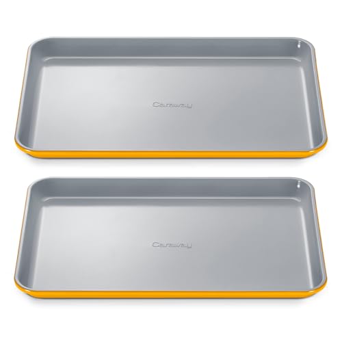 Caraway Non-Stick Ceramic Medium Baking Sheet Duo - color: Marigold, size: 2x Medium 10" x 15"