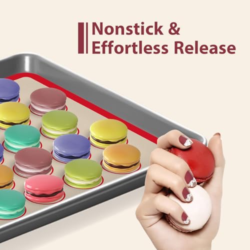 Silicone Baking Mat Set of 3, Non-Stick 2 Half & 1 Quarter Macaron Sheets - color: Red, size: 2Half Sheets+1Quarter ( Macaron )