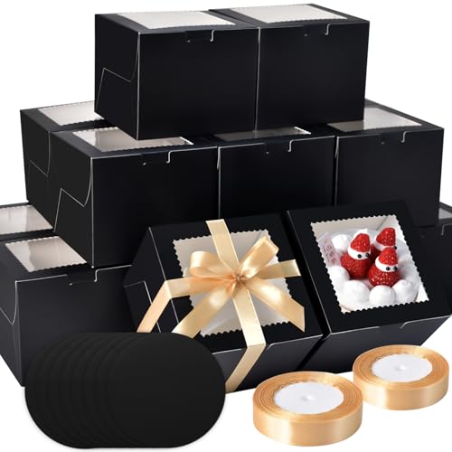 KPOSIYA 40pcs 6x6x5 In Cake Boxes with Cake Boards（20 Boxes & 20 Boards） - color: Black, size: 6x6x5 inch