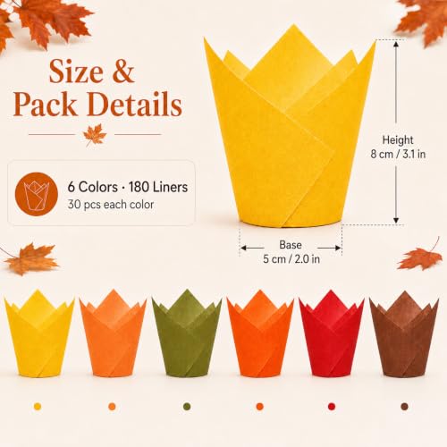 FYSUIMU 180Pcs Fall Tulip Cupcake Liners, Brown Red Orange Green Yellow - color: Classic Fall Colors