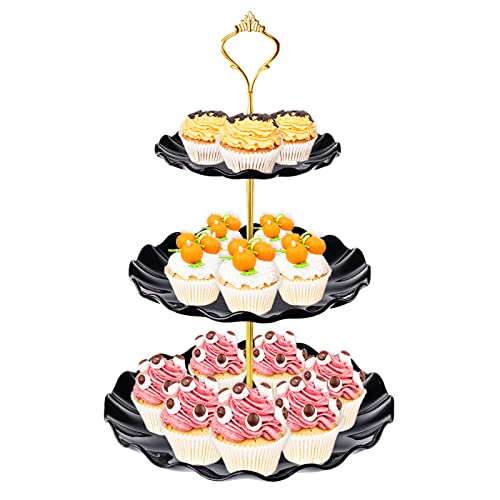 BACUTHY 3 Tier Cupcake Stand Holder, Plastic Cup Cake Tower Stand, Black - color: Black