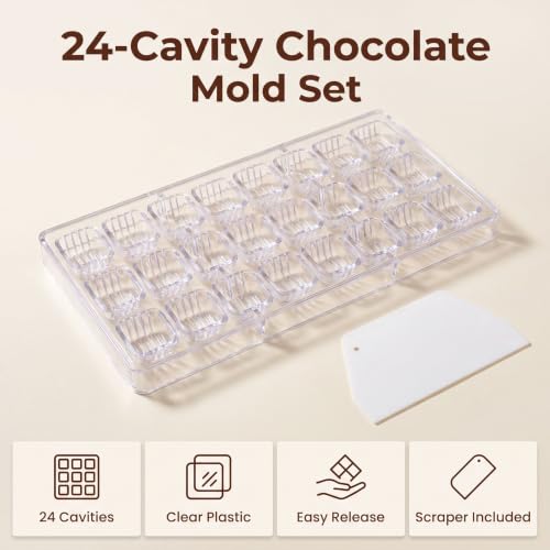 24 Grid Chocolate Candy Mold PC Polycarbonate Chocolate Making Mould with Scraper (Cylindrical Corrugated Shape) - color: Cylindrical Corrugated Shape