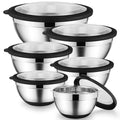 Onader Mixing Bowls with Lids Set of 6 for Kitchen, Stainless Steel Metal Nesting Bowls with Non-Slip Bottom Black - Size 1, 1.5, 2, 2.6, 3.5, 7QT - color: Black