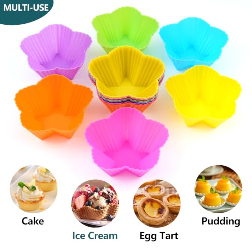 12 Pack Reusable Silicone Cupcake Liners Baking Cups Liners - color: Colored-Star