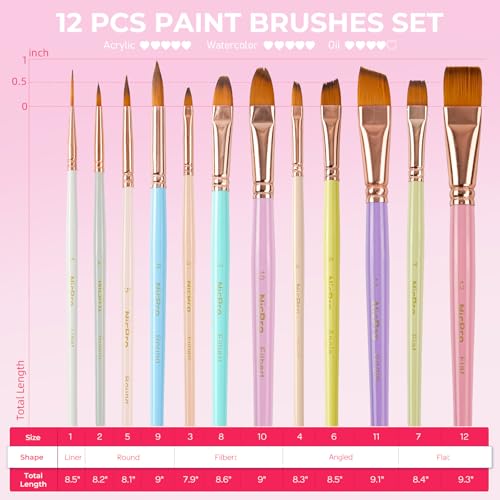 Nicpro 12pcs Artist Paint Brush Set, Paint Brushes for Acrylic Painting - color: Macaron