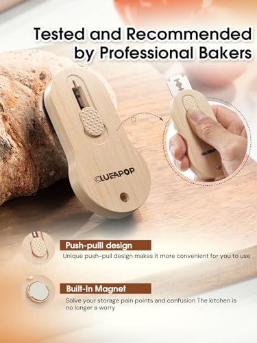 CLUEAPOP Extractable & Magnetic Bread Lame Dough Scoring Tool - Professional Sourdough Scoring Tool - Sourdough Bread Baking & Bread Scoring Tool - Scoring Patterns Booklet & 5 Razor Blades - color: Wood