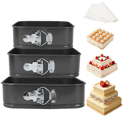 3Pcs Springform Pan, Square Removable Bottom(8/9/10 Inch)