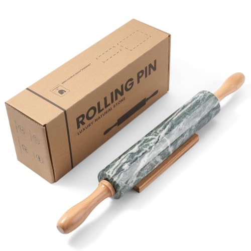 Natural Green Marble Rolling Pin, Non-Stick Polished Dough Roller, Pasta, Dumpling, Fondant, Pie Crust, Bread, Pizza Dough, Kitchen Baking Pastry Tools - color: Natural Green Marble with Pastry Mat