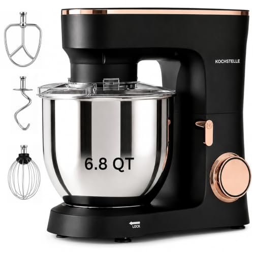KOCHSTELLE Black Electric Stand Mixer 6.8 Quart Qt, 660W, 6-Speed Adjustable, Stainless Steel Planetary, Portable, Compact & Elegant Kitchen Mixer for Baking & Cooking