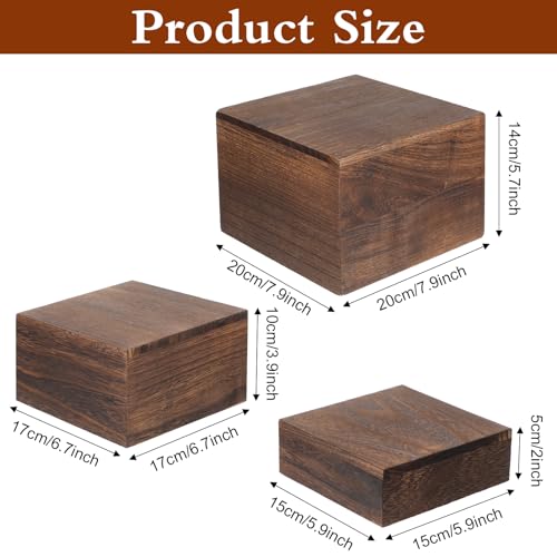 Kenaoeoe 3 PCS Wood Cake Stand Rustic Stackable Square Risers Display Stands for Dessert Table Wedding Party Buffet Food Presentation