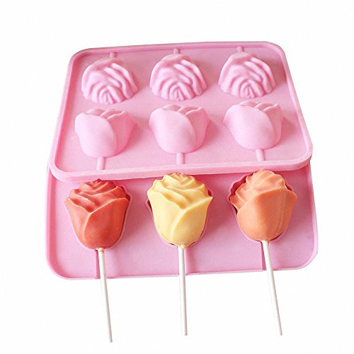 3D Flower Lollipop Mold and 20Pcs Sticks - MoldFun Rose Silicone Lolly Pop Tray for Hard Candy Chocolate Gummy Jello Sucker
