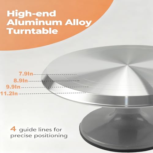 Aluminium Cake Turntable Set with Revolving 12 Inch Cake Stand for Decorating, Offset Spatula, Cake Server, Stainless Steel Frosting Icing Smoother, Pastry Bags and Other Baking Tools（16Pcs）