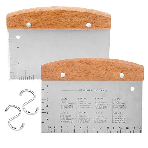 HaSteeL Bench Dough Scrapers, Stainless Steel Griddle Scraper Pastry Cutter - color: Wooden Handle