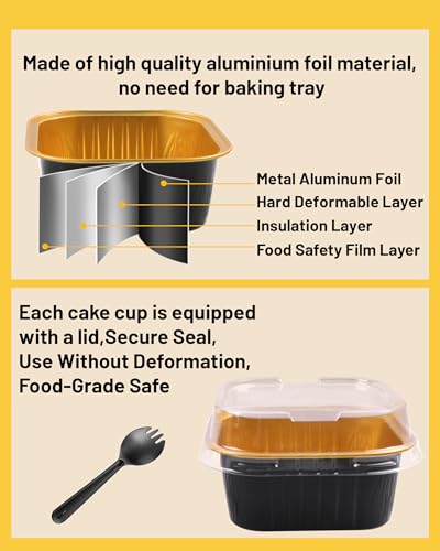 Mini Cake Pans with Lids, Square, 50 Pack, 5 oz, Black - color: Black, size: Square-5oz-50pcs