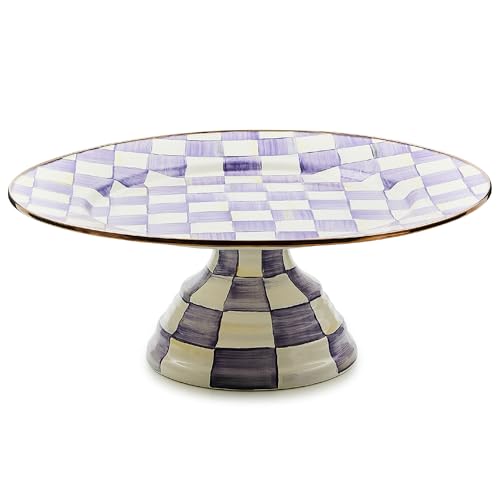 MACKENZIE-CHILDS Pedestal Platter, Large, Purple-and-White Violet Check - color: Violet Check, size: Large