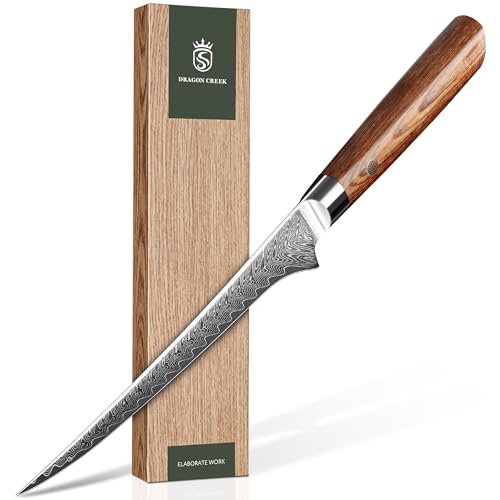 Dragon Creek Damascus Fillet Knife - Fish Vegetable Cutting - color: Walnut