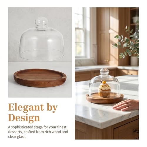 DOITOOL 5.11 Inch Covered Cake Stand Wooden Dessert Display Stand with Dome Lid for Wedding Party Birthday Dessert Cupcake Storage Serving