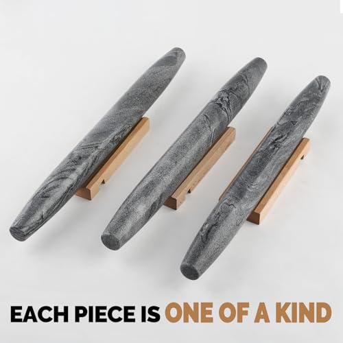 Koville African Natural Marble French Rolling Pin, 16inch Non-Stick Rolling Pin for Baking, Dough Roller for Pasta, Dumpling, Fondant, Pie, Bread, Pizza, Kitchen Baking Tools(Monte Grigio) - color: Shuttle Grey Marble 16 Inch
