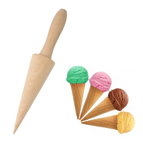 yueton 1 Pack Ice Cream Cone Roller Mold Pizzelle Roller Wooden Dessert Cooking Tools Pastry Cone Shaped Roller Mould Baking DIY Accessories
