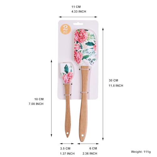 2PCS Silicone Spatula Set, Heat Resistant Baking Spatulas Food Grade Silicone Scraper Spatula for Mixing, Cooking, and Baking, Non-Stick Rubber Jar Spatulas with Hanging Hole Moderately Soft and Firm - color: Peony