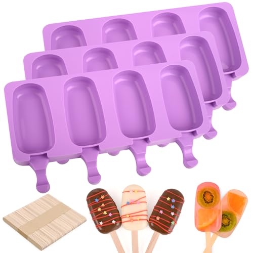 Sakolla Large Oval Silicone Popsicle Molds, 4 Cavities, Set of 3 - size: 3 Pcs Large - Purple