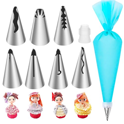 Suuker Ruffle Piping Tips Set, 9-Piece Cake Decorating Kit with Bag
