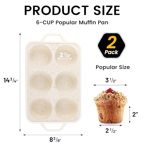 Vinino Jumbo Muffin Pan with Metal Reinforced Frame-2Pack, Silicone Cupcake Pan for Baking 6 Cup Jumbo Size, BPA Free Silicone Muffin Tray, Cupcake Baking Pan Molds for Oven Dishwasher Safe-Cream - size: Jumbo