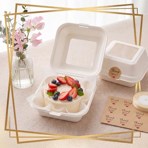 Bento Cake Box Clamshell Container Kit, 50 Set, White - color: White