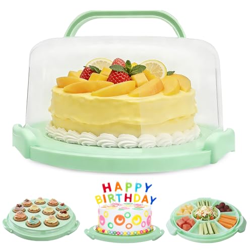 Plastic Cake Carrier with Lid and Handle, Multipurpose Cake Stand - color: Green