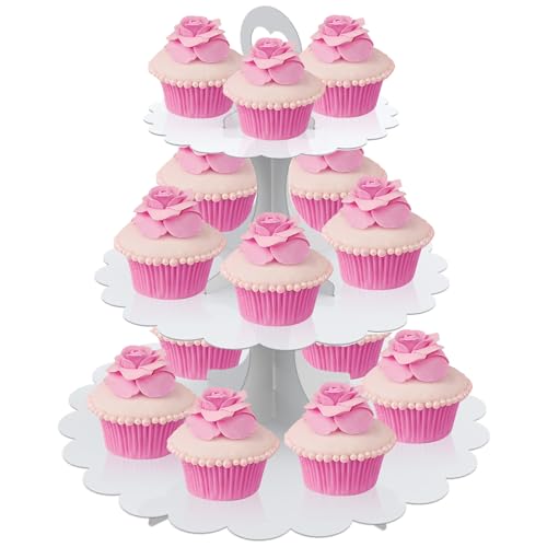 White Cupcake Stand 3-Tier 1-Pack, Cardboard Dessert Display Tower - color: White 1 Pack