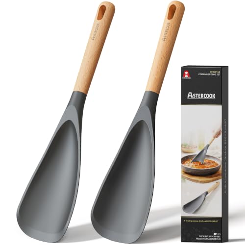 Astercook Cooking Spoon, 2 Pack, Nonstick Safe Silicone Spatula - color: Gray