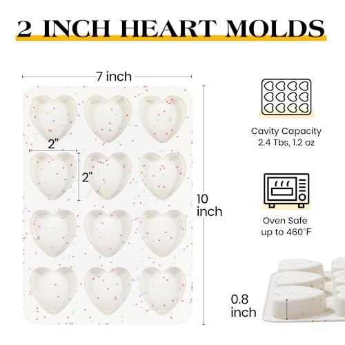 2 Inch Small Heart Shaped Silicone Molds for Chocolate, Candy, Cake, Soap (Set of 2, Cream) - color: Heart, size: 2 inch