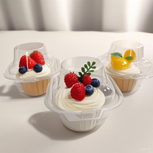 100 Pack Single Cupcake Container,Plastic Cake Cartons With Hinges - size: 100 Pack Cupcake Container