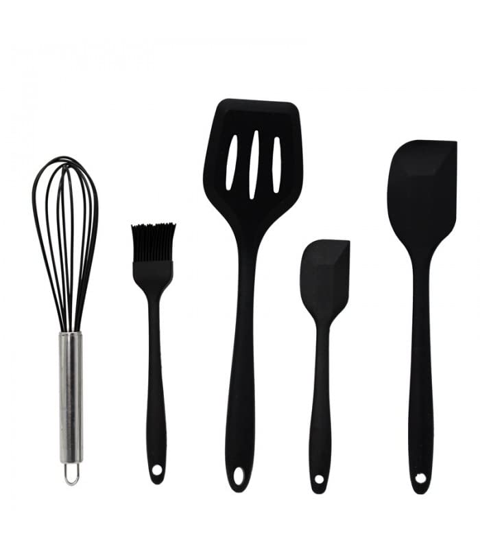 ADBI's Box Silicone Spatula Cooking Utensils Set, 5-Piece (BLACK) - color: Black