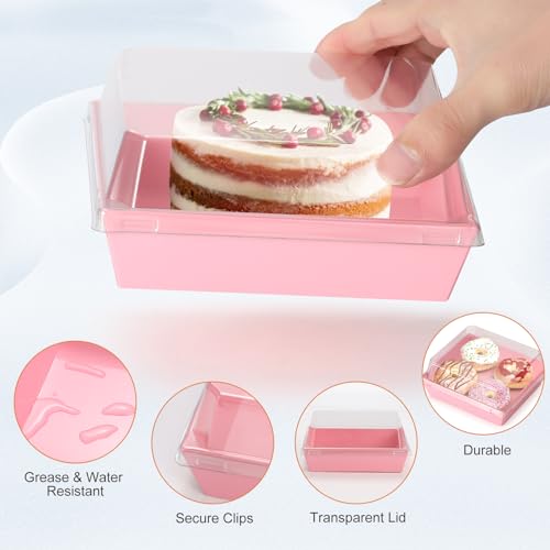 20 Pack Charcuterie Box with Lids, Pink Square Cookie Disposable Paper Food Containers to Go Bakery Boxes for Strawberries, Cake Slice, Desserts, Donuts, Valentine, Wedding, Home Use & Outdoors - color: Pink, style: 20pcs