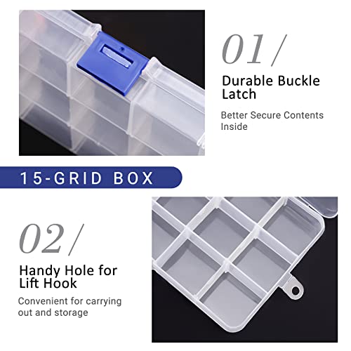 Bead Organizer Box, 2PCS 15 Compartment Craft Storage Container with Removable Divider, Plastic Empty Case for Jewelry Rhinestone Charms Crystal Press On Fake Nail, Hair Stuff Small Accessory - color: 2PCS-Blue Buckle & Red Buckle, size: Small-6.7” x 3.7“