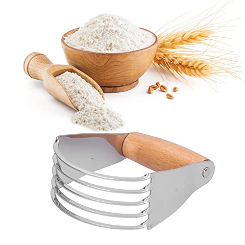 Dough Blender Pastry Cutter with Stainless Steel Blades & Beech Wood Handle - Heavy Duty Kitchen Baking Tool for Pizza, Pastries, Cakes, Pie Crust