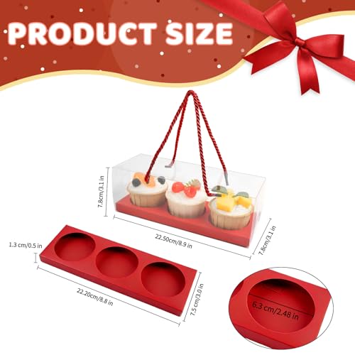 20pcs Clear Cupcake Boxes with Handle Women's Day Cupcake Container Transparent Bakery Cake Boxes Plastic Cake Carrier Baked Dessert Box for Wedding Party Favor (red) - color: Red