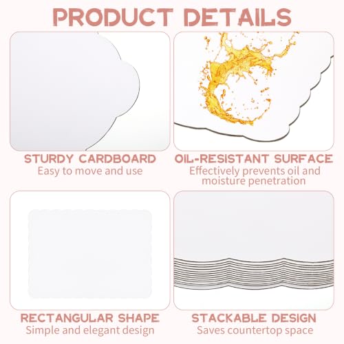 30 Pack Half Sheet Rectangle Cake Drum Board, 19 x 14 Inch Waterproof Scalloped Cake Bases, White Rectangle Dessert Drums for Sheet Cake, Dessert, Pastries & Cupcake
