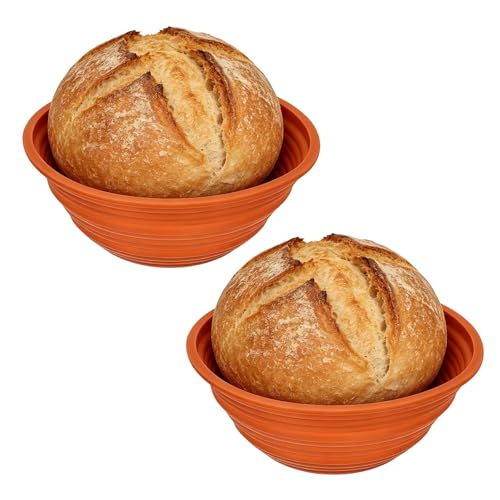 uxcell 2Pcs Silicone Bread Proofing Basket 9.3" Round Sourdough Bread Brown - color: Brown, size: 23.5 cm / 9.3 Inch