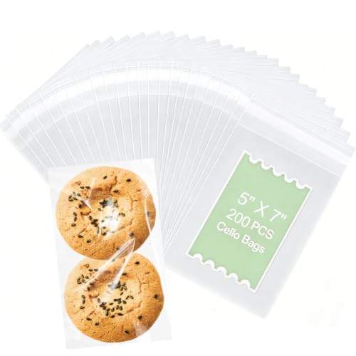 5x7“ Clear Self Seal Cellophane bags 200Pcs, Greeting Card Cookie Packaging - size: 5X7"