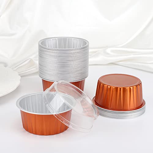 EUSOAR Foil Baking Cups, 30pcs 5oz Disposable Aluminum Foil Cups Cupcake Containers Wrappers with Lids, Dessert Cups with Lids Mini Aluminum Cheesecake Pan Creme Brulee Ramekins-Caramel - color: Caramel, size: 30pcs