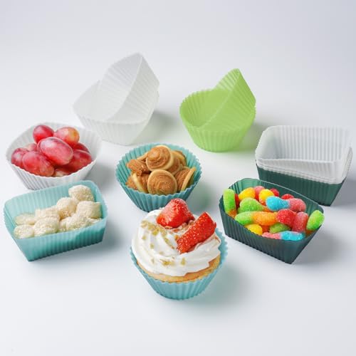Silicone Cupcake Liners 34 Pack Baking Cups Muffin Liners Nostick Cake Molds Bento Lunch Box Dividers - style: 34 Pack Cupcake Liners
