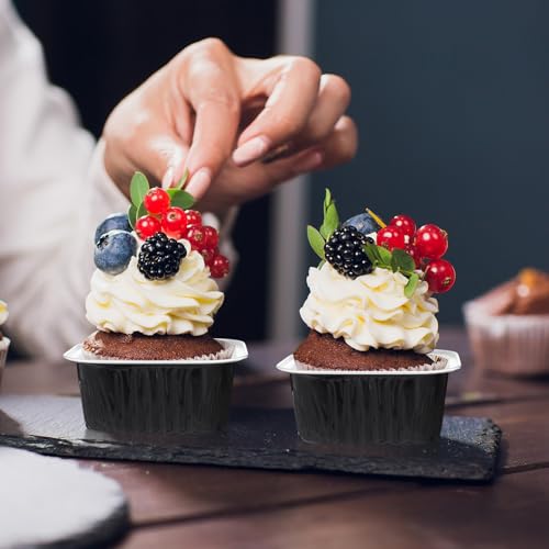 Skylety 100 Pcs 5oz Mini Square Cake Pans with Lids, Black - color: Black