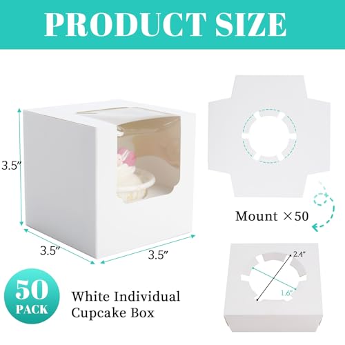NPLUX 50 Pack Pre - Assembled White Individual Cupcake Boxes with Inserts - color: White-50Pcs